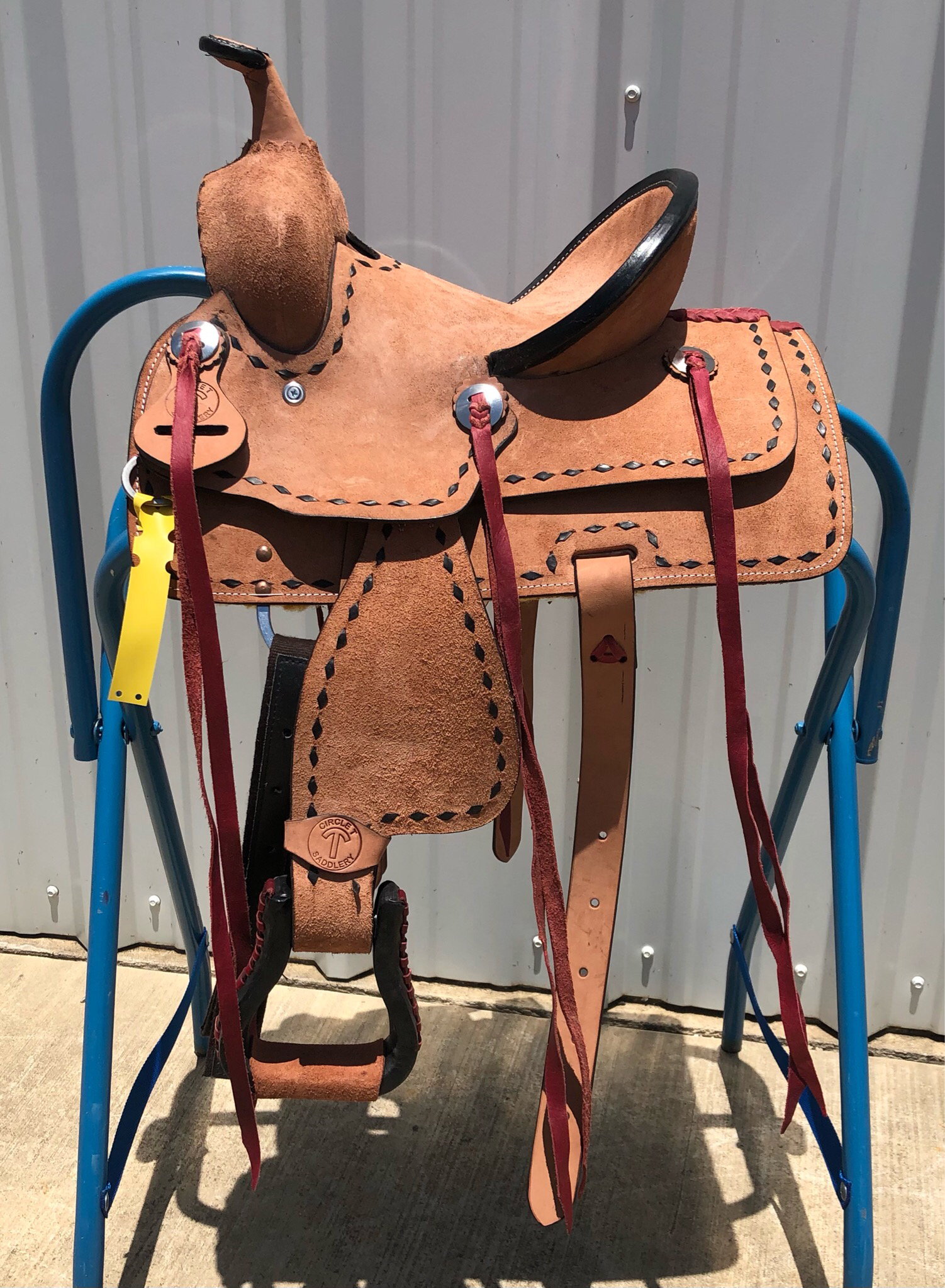 Circle T Saddlery Kid’s Highback Saddle Black Buck Stitch in a 10- inch Seat