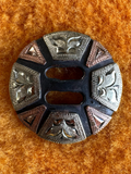 Saddle Concho Round Antique Slotted Engraved Gs And Copper Trim