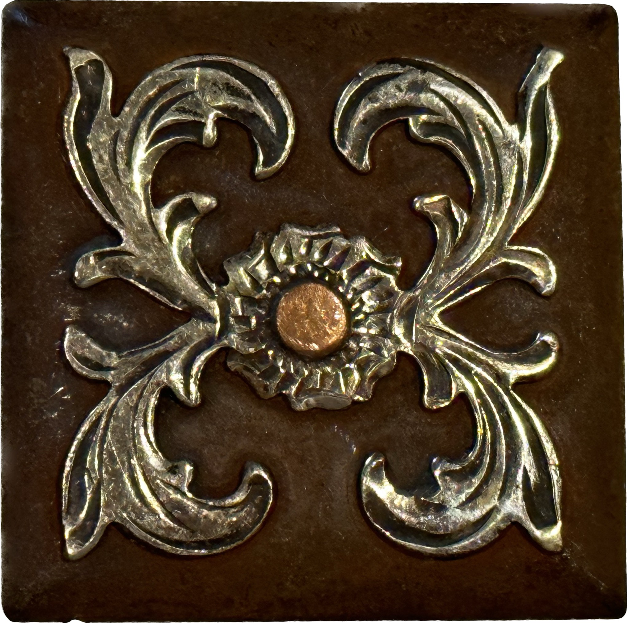 Concho Square Gs Scrolls With Copper Flower