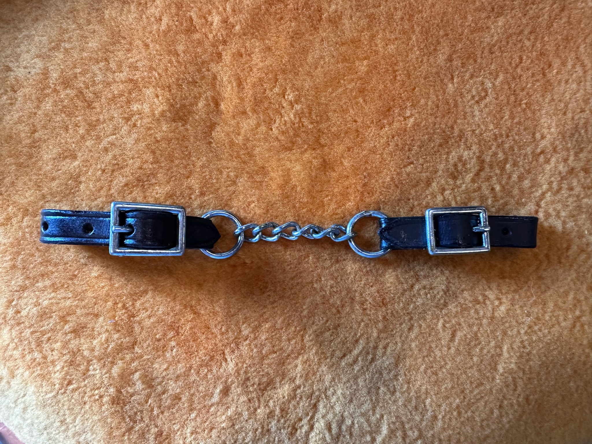 Leather Curb With Single Row Chain And Two Ss Buckles