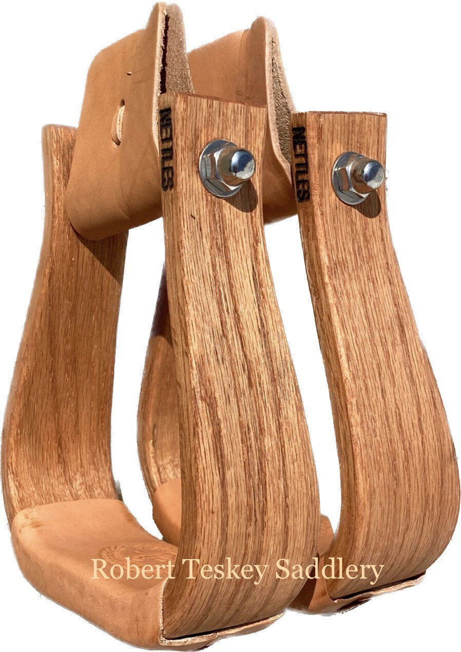The Chisholm Ronnie Nettles Stirrups with 2- inch Tread Width in Varnish Finish