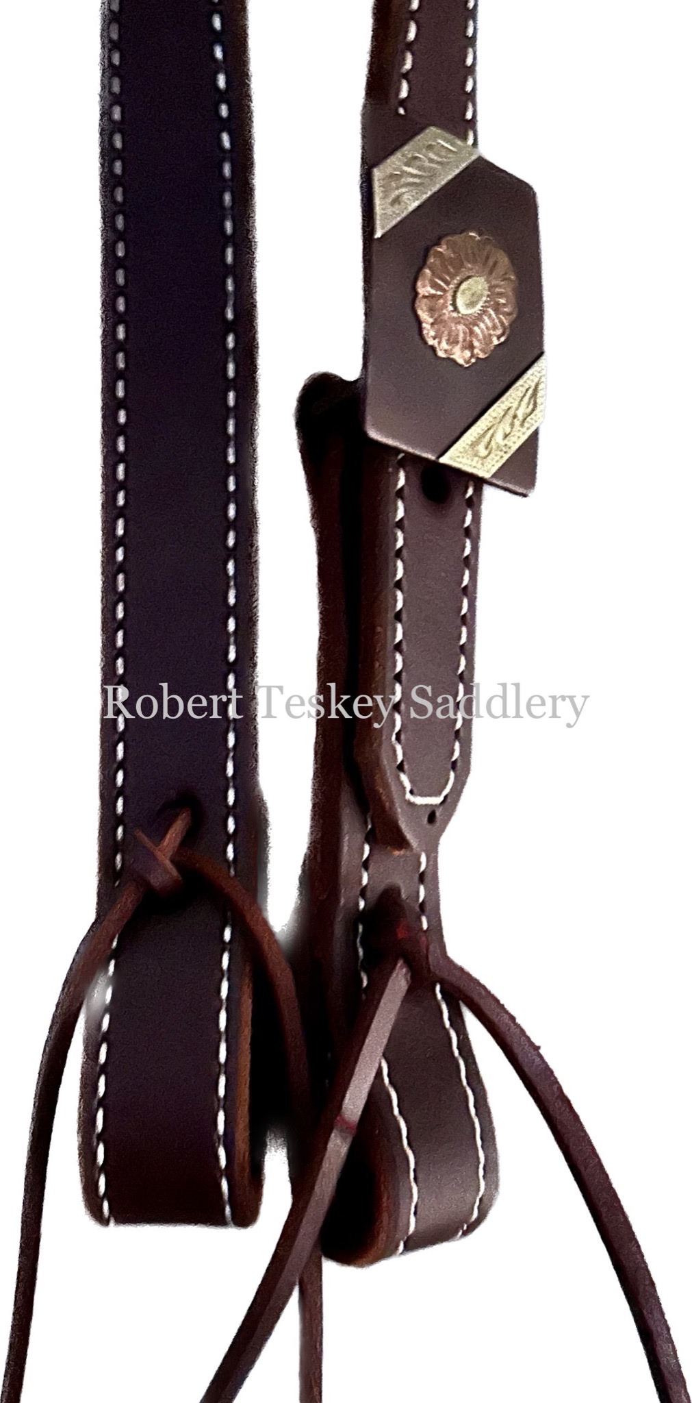 Robert Teskey Single Slit Ear Headstall Beveled & Stitched With One Oval Brass Buckle In Light Width