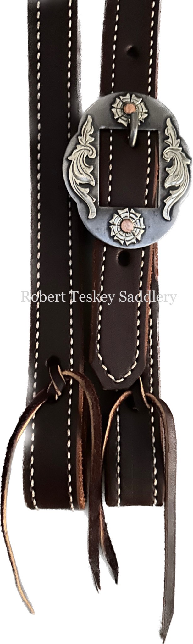 Robert Teskey Single Slit Ear Headstall Beveled & Stitched With One Oval Brass Buckle In Light Width