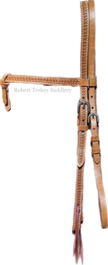 Futurity Knot Brow-Band Headstall With Throat Latch With Three Basic Ss Buckles Tooled In Basket Weave Width