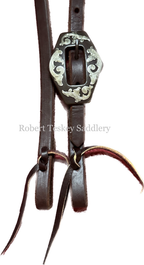 Robert Teskey Single Slide Ear Headstall With One Antique Finish Rhombus Buckle With Ss Floral Trim Width