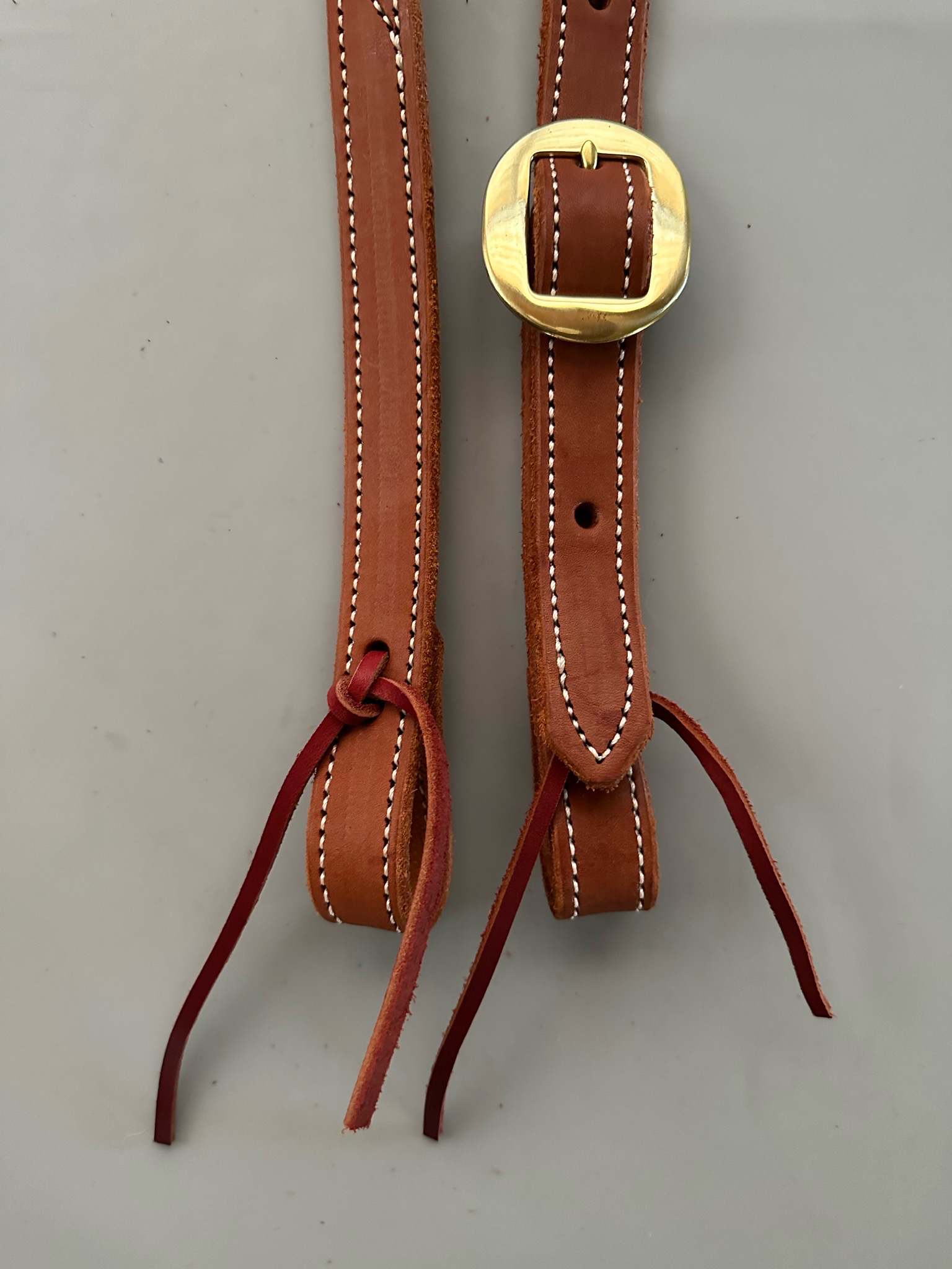 Robert Teskey Single Slit Ear Headstall Beveled & Stitched With One Oval Brass Buckle In Light Width