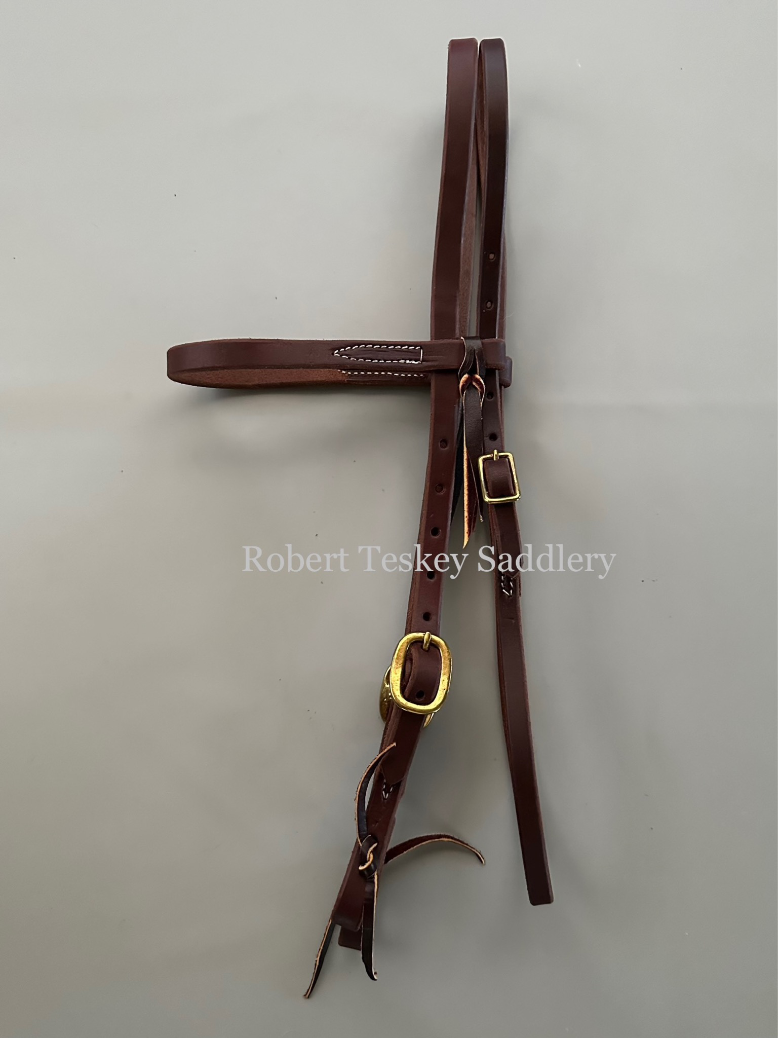Browband Western Headstall With Throat Latch And Basic Oval Brass Buckles In Width
