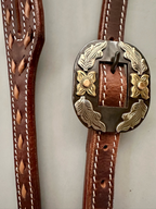 Single Slit Ear Headstall Width In Rough-Out With Buck-Stitch And Single Oval Stainless Steel Buckle