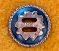 Saddle Concho Round In Metallic Anthracite Finish With Copper Tone Flower And Rope Edge Border