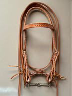 Size Browband Headstall With Ss Snaffle Bit Mouth Piece Ring Diameter, Flat Leather Curb & Split Reins 3’ Length Width Stitched In Finish