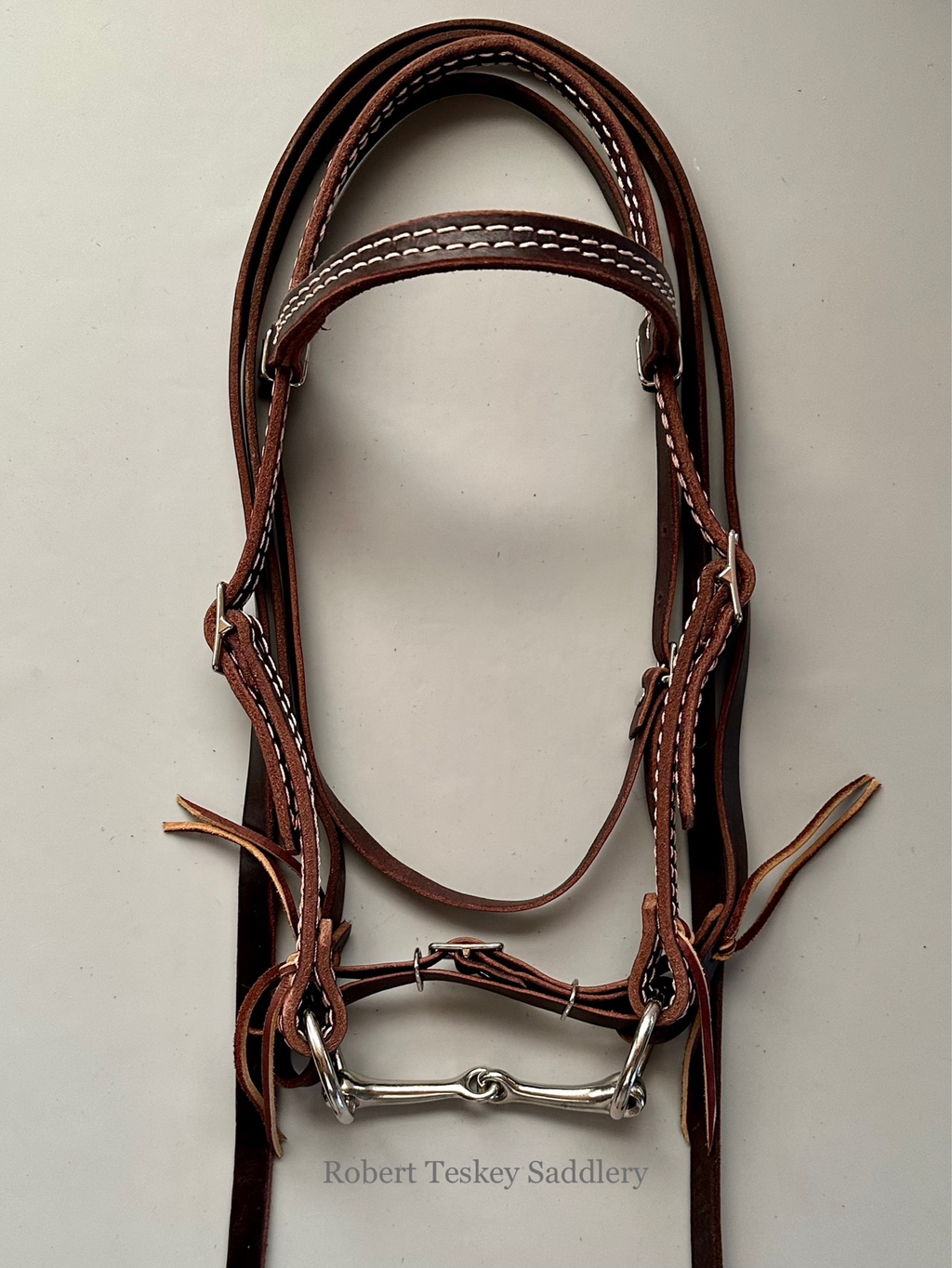 Size Browband Headstall With Ss Snaffle Bit Mouth Piece Ring Diameter, Flat Leather Curb & Split Reins 3’ Length Width Stitched In Finish