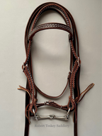 Size Browband Headstall With Ss Snaffle Bit Mouth Piece Ring Diameter, Flat Leather Curb & Split Reins 3’ Length Width Stitched In Finish