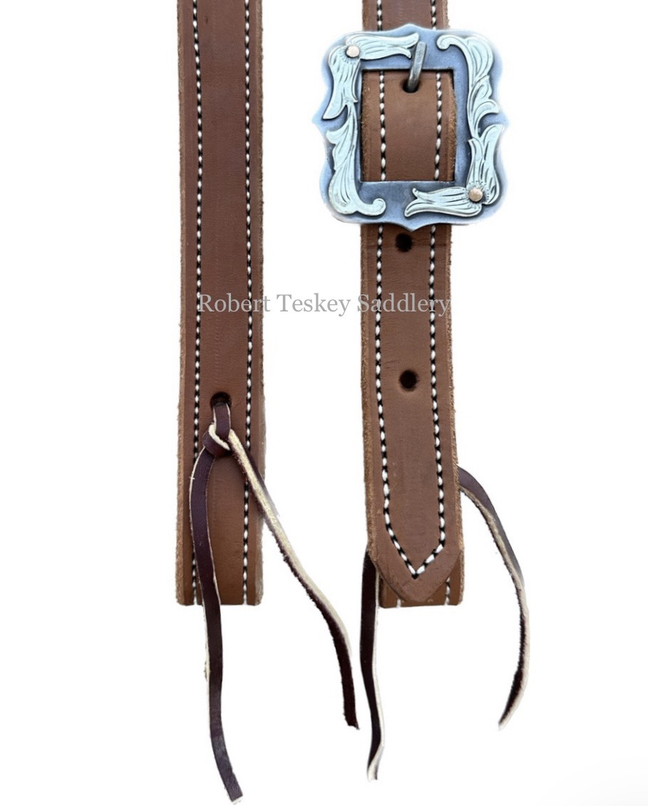 Robert Teskey Single Slit Ear Headstall Beveled & Stitched With One Oval Brass Buckle In Light Width