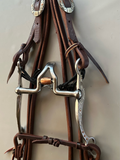 Complete Western Bridle With Ball Hinge Chicken Choker Port Bit Stamped Hj Premium Headstall & Weighted Bottom Split Reins Width