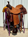 Robert Teskey Ranch Roping Saddle with a 16- inch Rough- out Seat