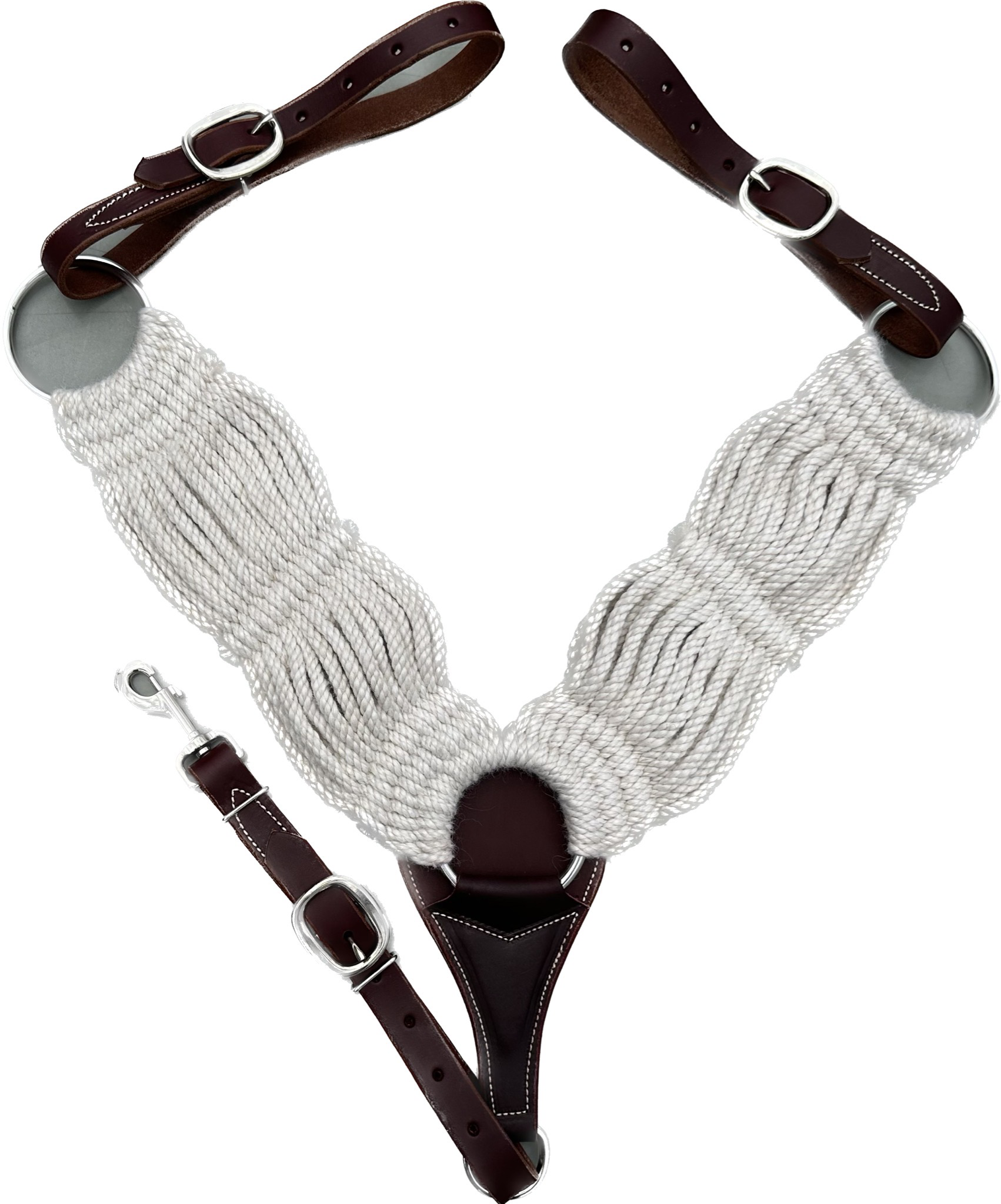 Breast Collar With Double Ply 16 Strands Natural Mohair Shoulder Pieces And Latigo Leather Tugs