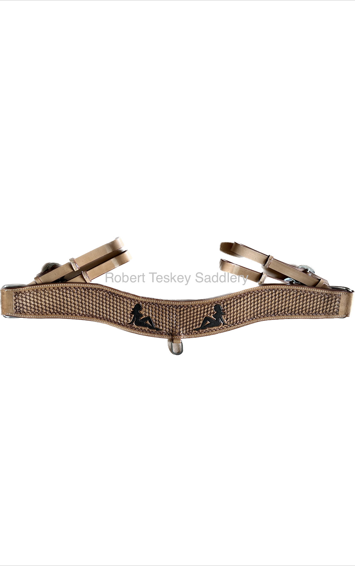 Robert Teskey Tripping Collar Smooth Leather In Antiqued Light Basket Weave Pattern & Two Painted Figures