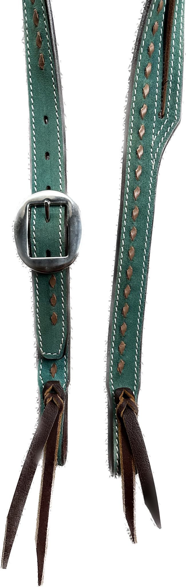 Single Slit Ear Headstall Width In Rough-Out With Buck-Stitch And Single Oval Stainless Steel Buckle