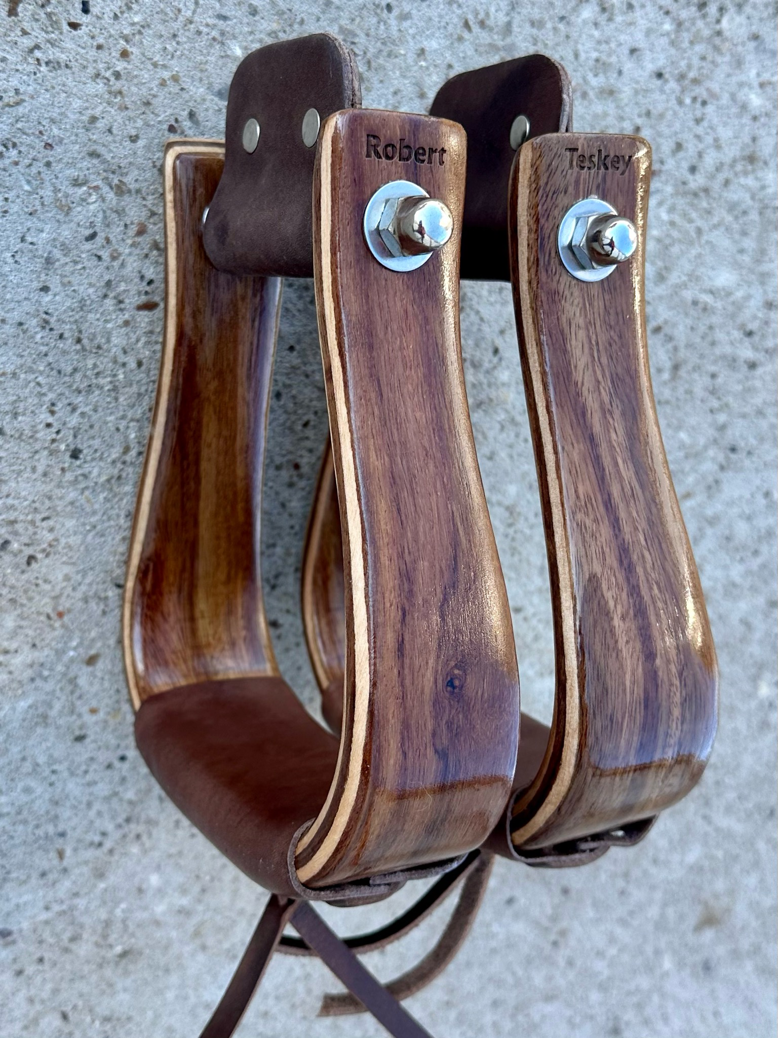 Bell Stirrups In Exposed Wood Grain Varnish