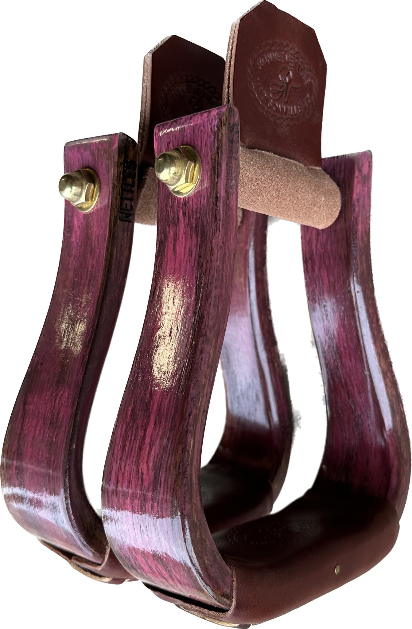 Premier Line The Flatbottom Ronnie Nettles Stirrups With Tread Width In Distressed Raspberry Finish
