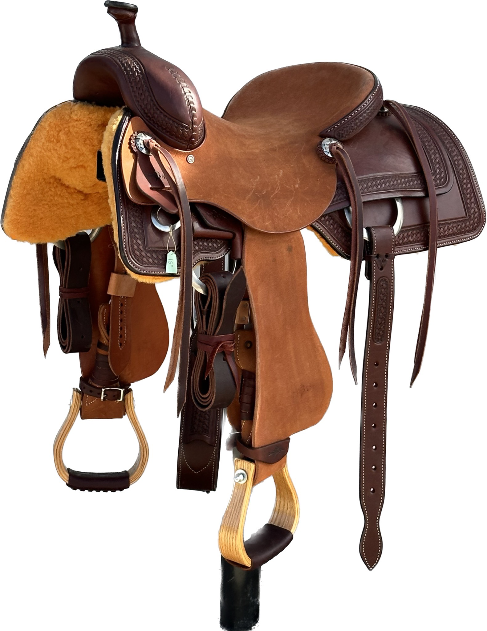 Stuart Rybak CowHorse Saddle with a 15- inch Rough Out Seat in Dark Chestnut 12124