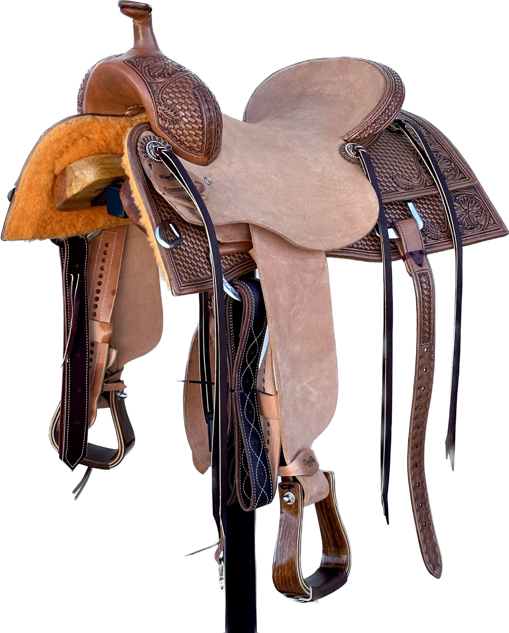 Robert Teskey Elite CowHorse Saddle with a 16- inch Rough Out Seat in Light Finish 3012