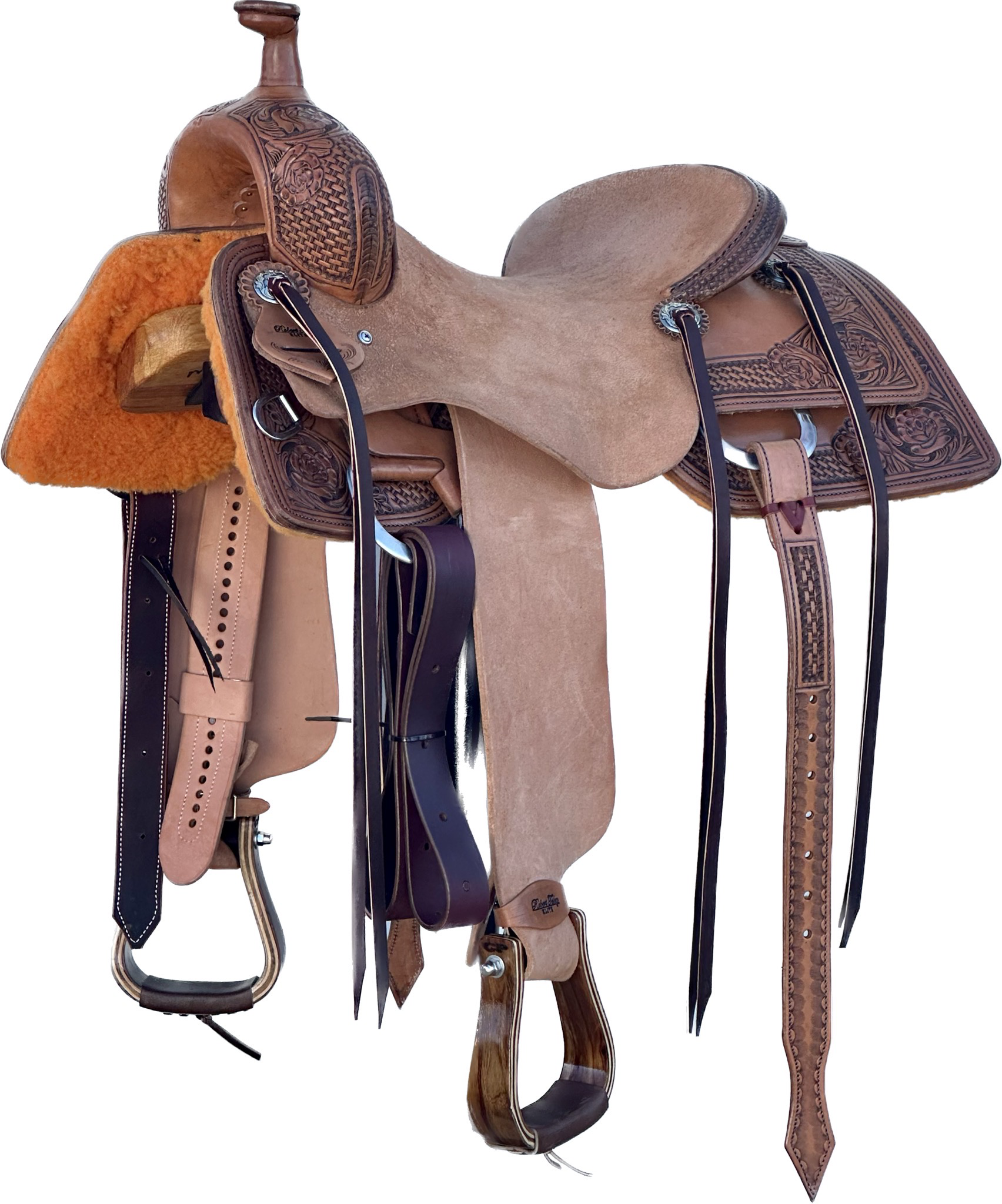 Robert Teskey Elite CowHorse Saddle with a 16- inch Rough Out Seat in Light Finish Rose 3012