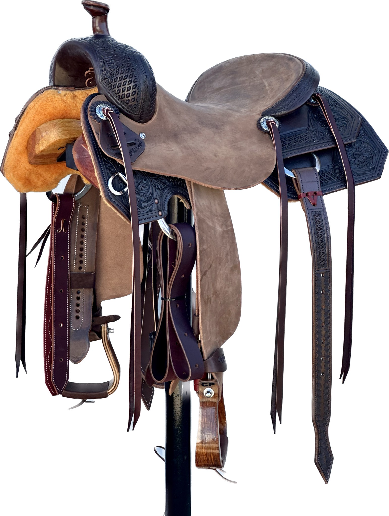 Robert Teskey Elite Cow Horse Saddle with a 16 1/2- inch Rough Out Seat in Dark Finish Sun 3012