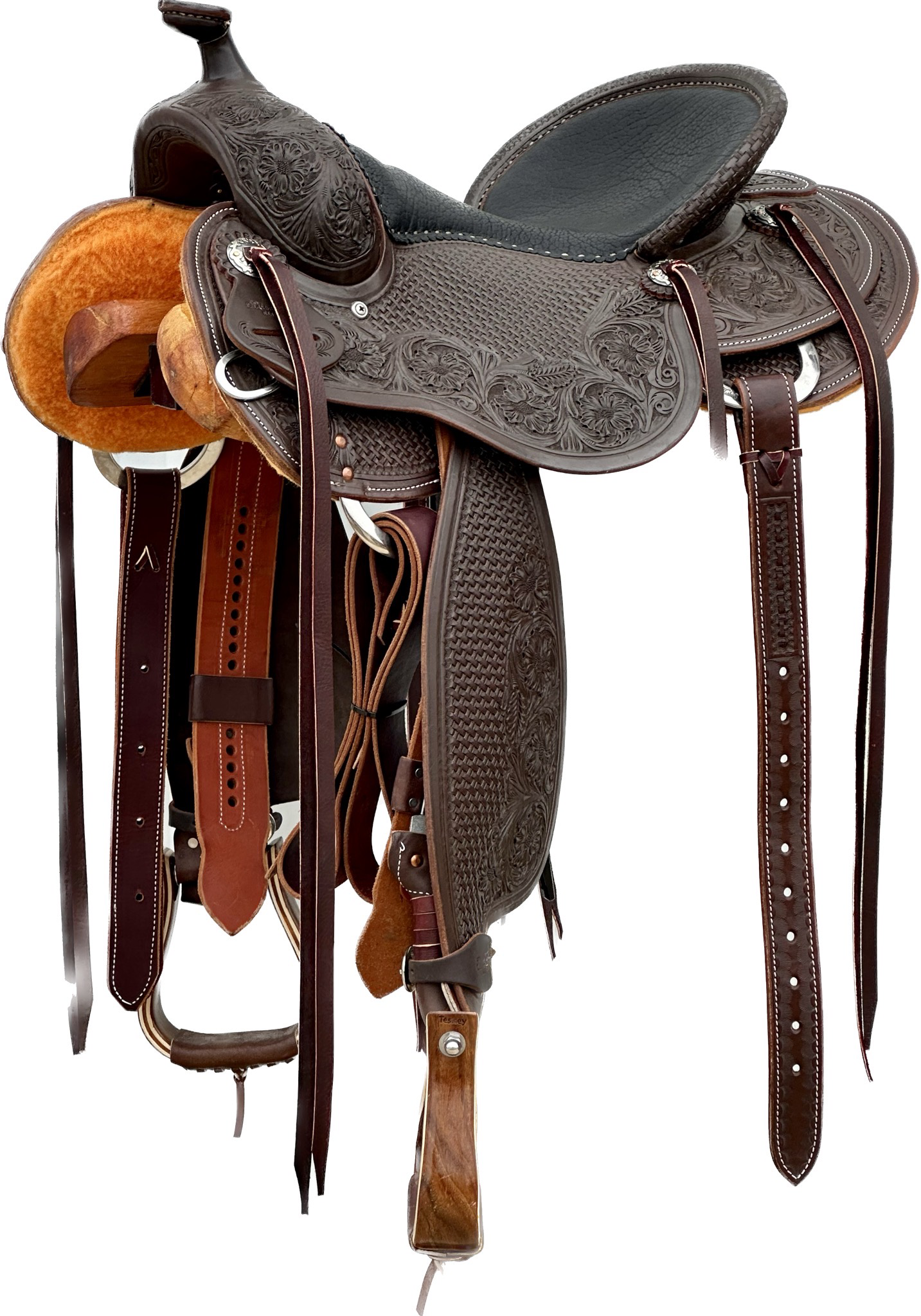 Robert Teskey Elite Ultra Light Reining Saddle with a 16- inch Padded Smooth Textured Black High Back Seat