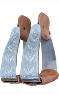 Aluminum Engraved Stirrups with a 2 1/2- inch Width Leather Wrapped Treads