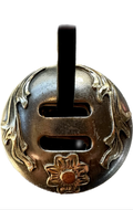 Set Of 6 Slotted Conchos In Gun Metal With German Silver Trim One Copper Blossom & Double Vine