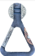 Saddle Keeper In Gun Metal With German Silver & Copper Trim Floral & Bars 012425