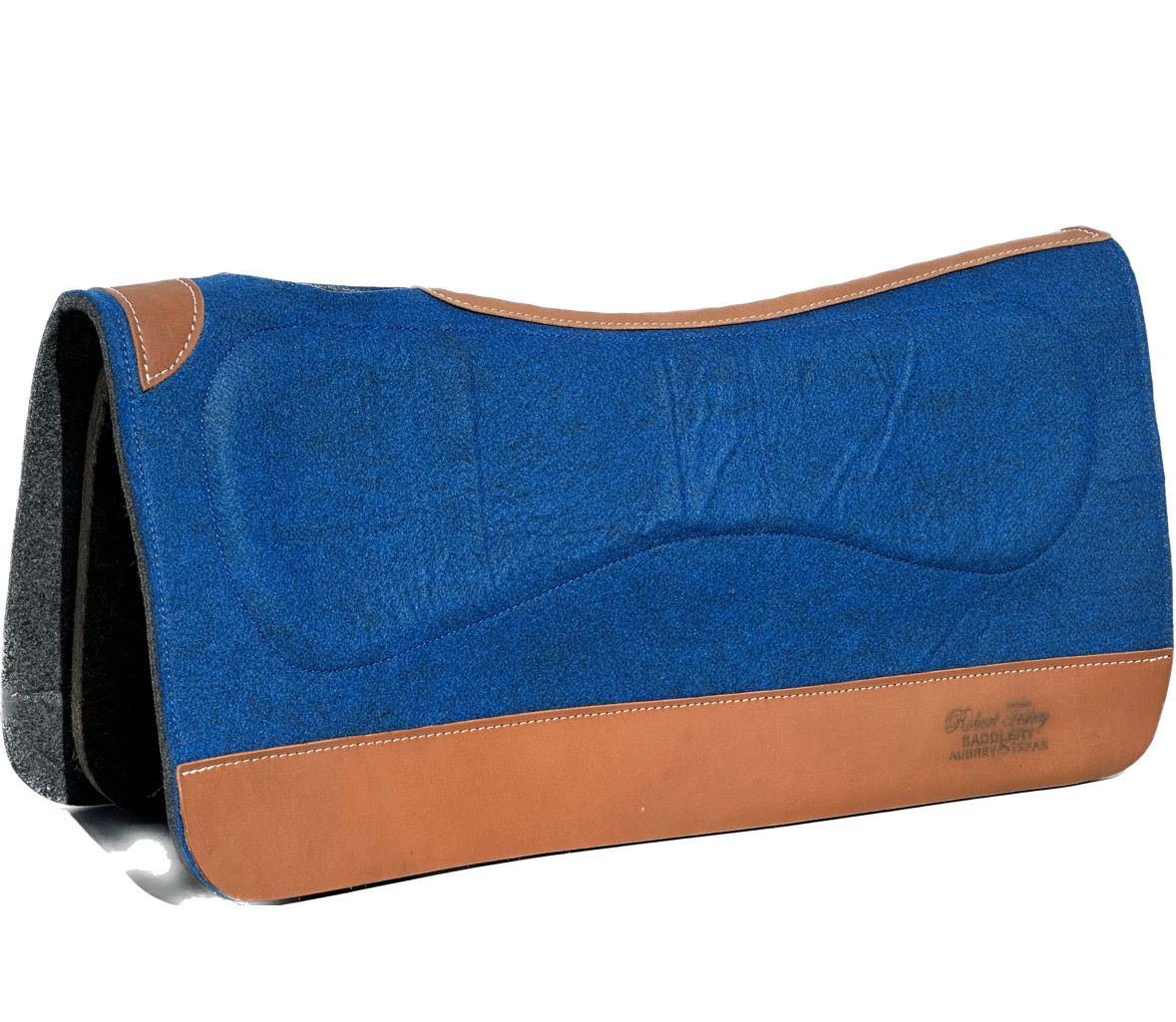 Robert Teskey Premium Moisture Wicking 1/2- inch Felt Top with 3/4- inch Removable Felt Bottom Pad with Brown Wear Leathers in Sky Blue & Light Grey 012525