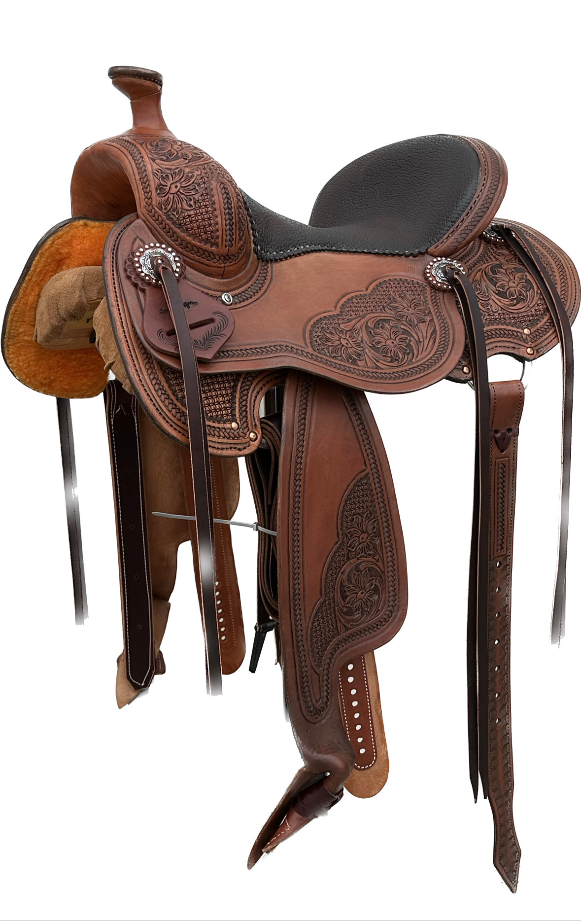 Pre-Order Stuart Rybak Ultra Light Cow Horse Saddle With A Padded Textured Leather High Back Seat Jeremiah Watt Conchos 022125