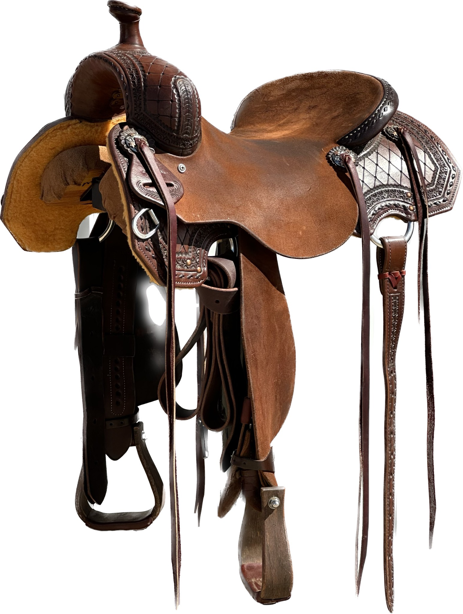 Stuart Rybak CowHorse Saddle with a 16- inch Rough Out Seat in Dark Finish Diamond 022&25