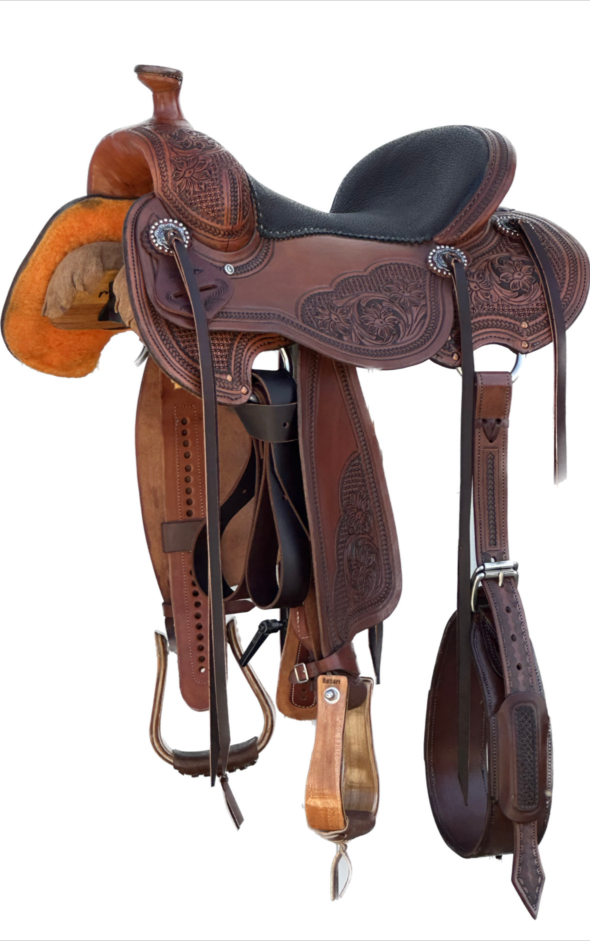 Stuart Rybak CowHorse Saddle with a 14 1/2- inch Pebbled Textured Pebbled Brown Seat Jeremiah Watt 031325
