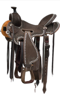 Robert Teskey Elite Will James Saddle with a 16- inch Rough Out Seat in Basket Weave with Blossom Tooled & White Buck Stitch Border in Dark Oil Finish 041925