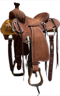 Heart O Texas Will James Roping Horse Western Saddle with a 13 1/2- inch Rough Out Seat in Medium Oil Finish