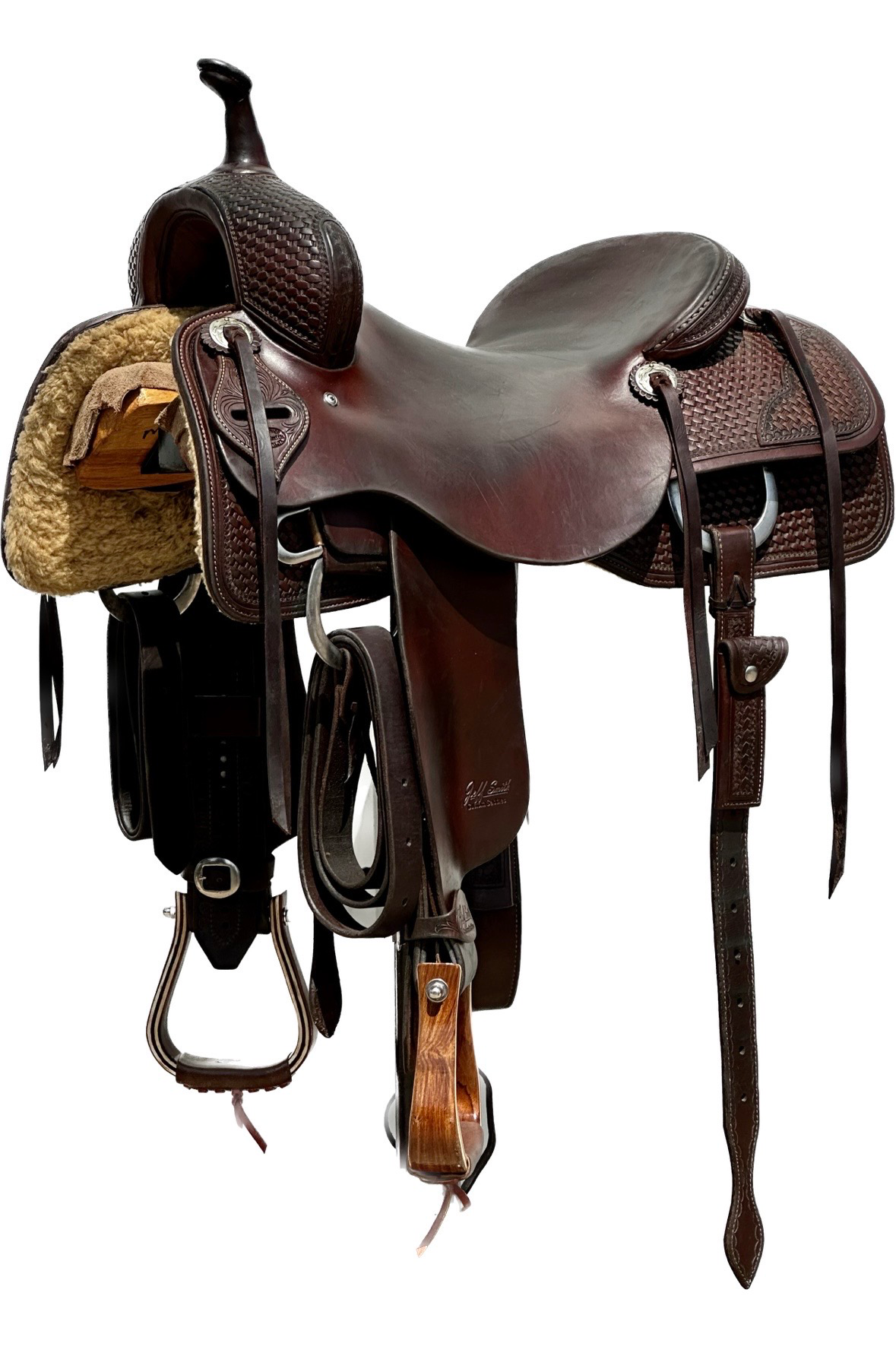 Jeff Smith Cutting Horse Saddle with a 16 3/4- inch Slick Out Seat in Dark Oil Finish