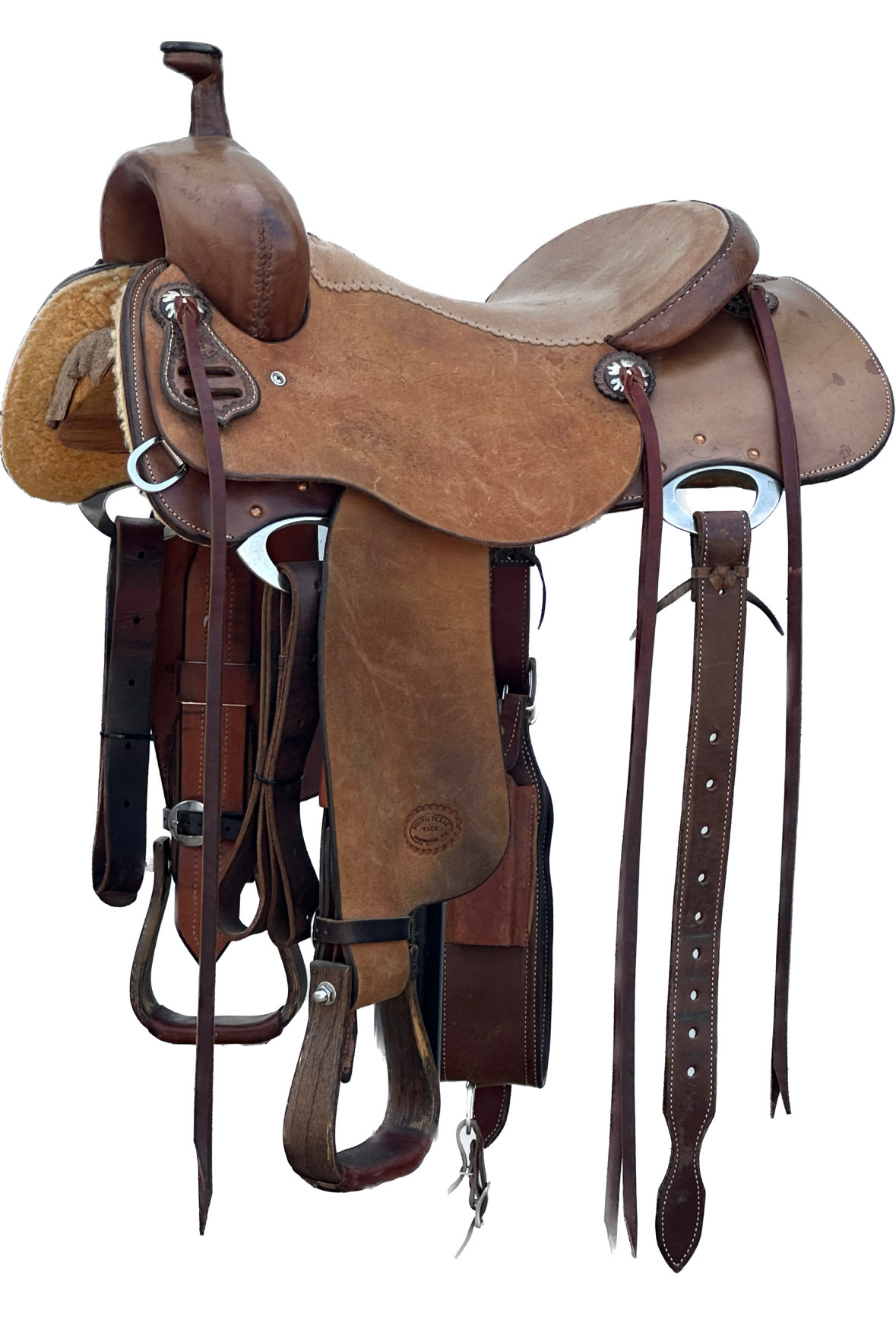 South Texas Tack Ranch Cutting Horse Saddle with a 16- inch Padded Rough Out Seat in Medium Oil Finish 061425
