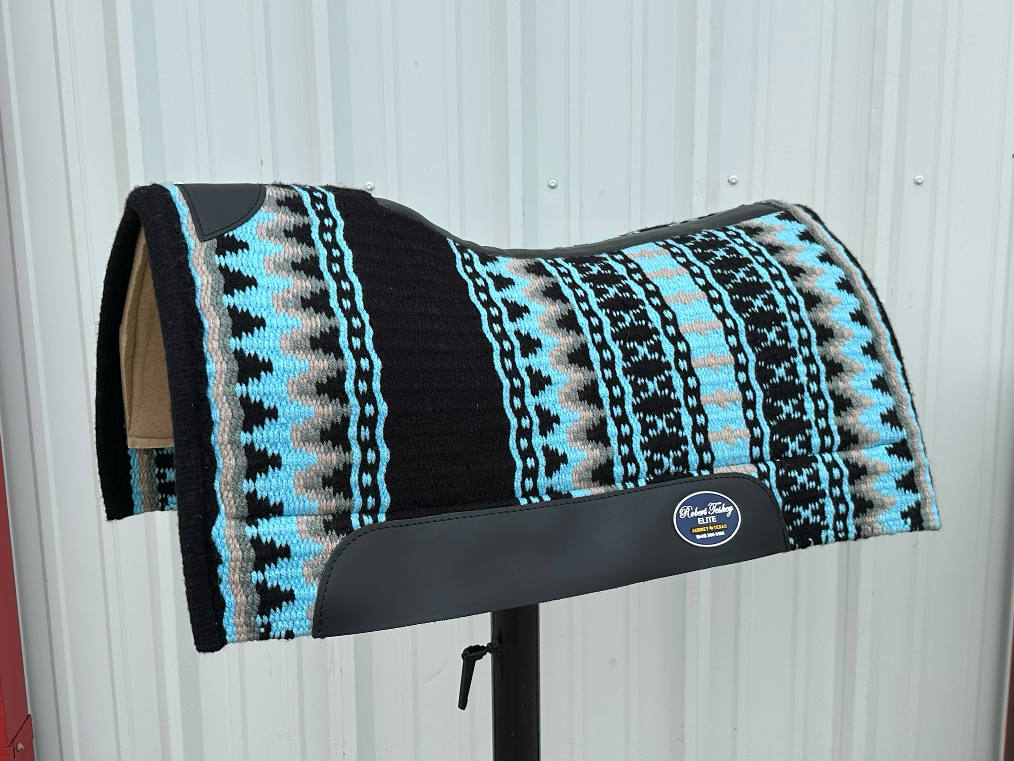 Robert Teskey Elite Wool Top Contoured 1” Memory Felt Bottom Saddle Pad 34”x36” Black and Light Blue