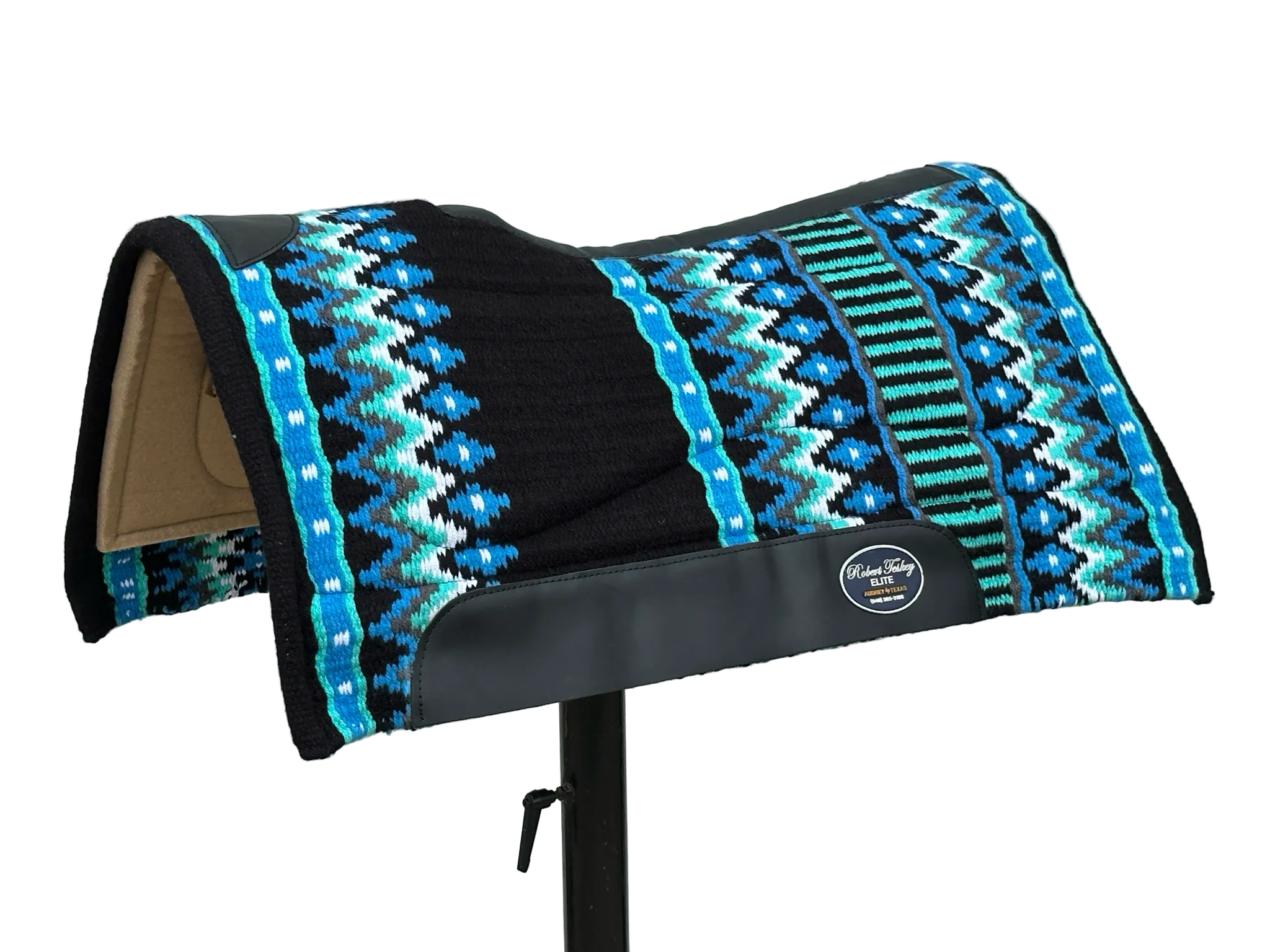 Robert Teskey Elite Wool Top Contoured 1” Memory Felt Bottom Saddle Pad 34”x36” Black and Turqoise